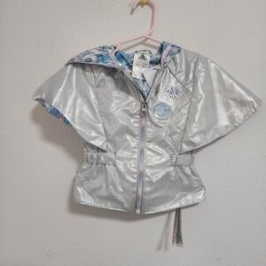 Disney Frozen Elsa Anna Silver Hooded Cape Jacket‎ Girls Size 2T Shimmer Mesh